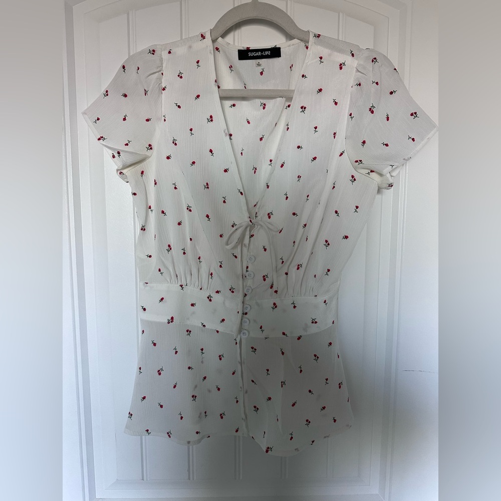 Sugarlips Cream and Red Floral Blouse